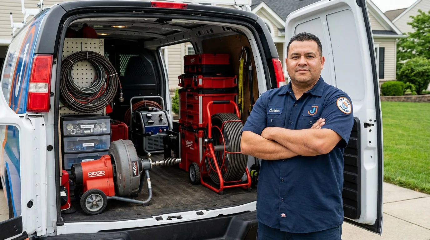 Professional drain cleaning equipment and Johns Plumbing LLC plumber in Baden