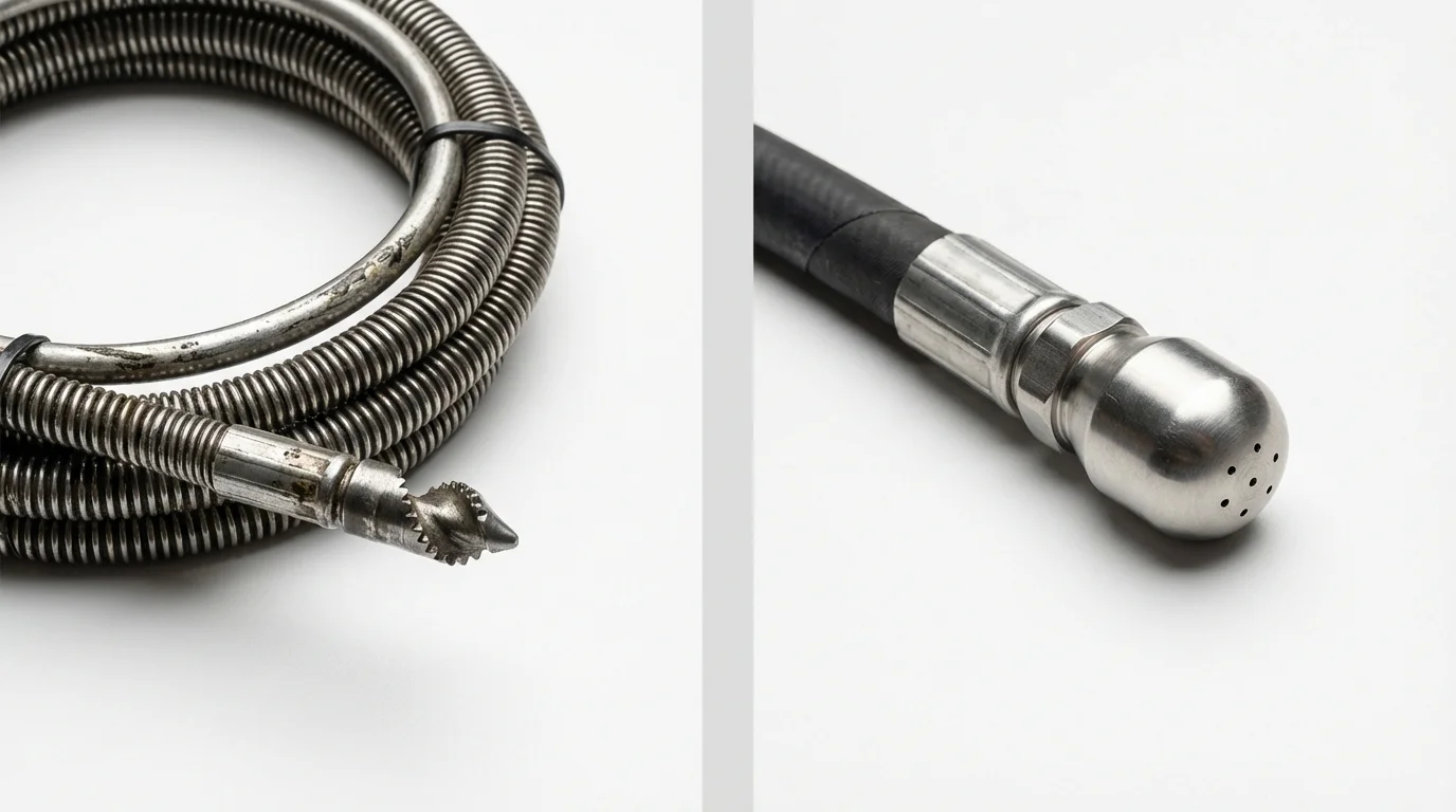 Drain snake cable and hydro jetting nozzle used for drain cleaning in Baden, PA