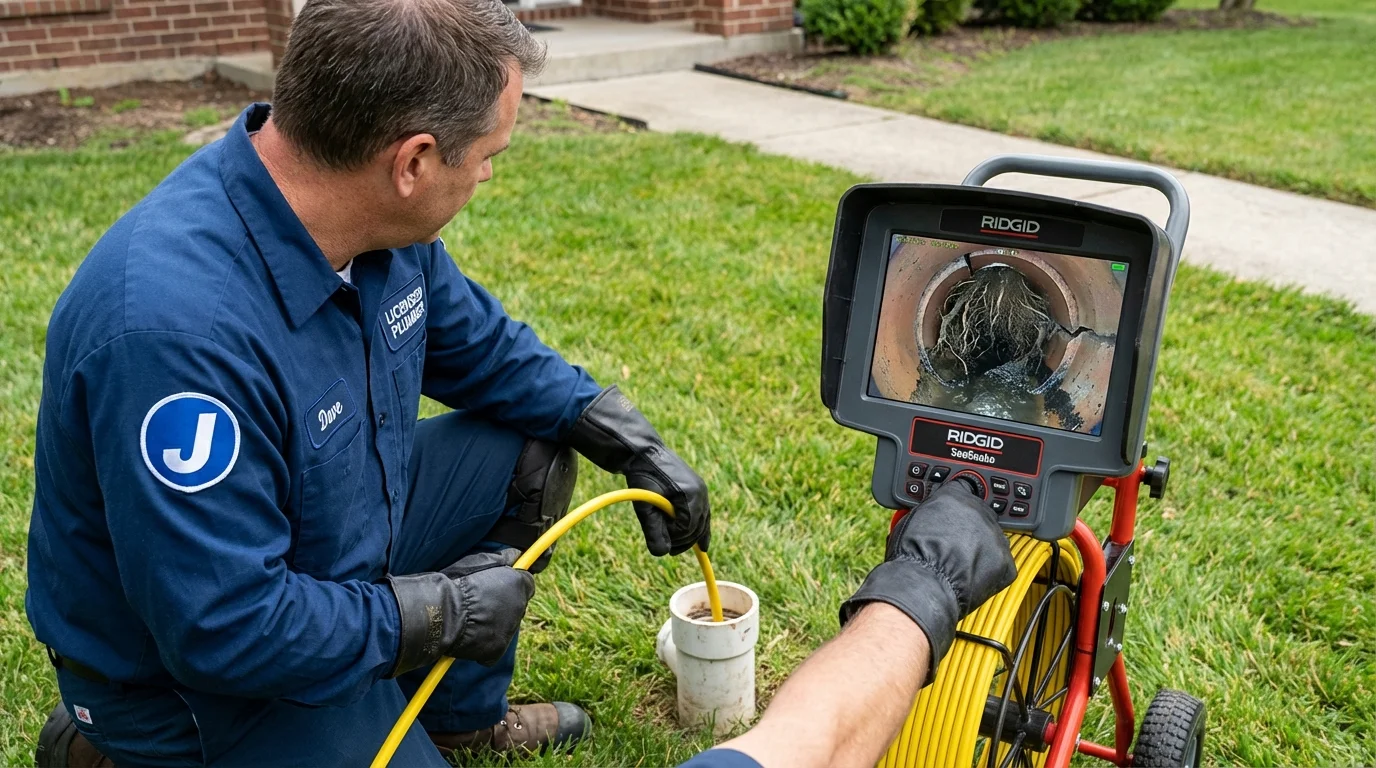 Sewer camera inspection being performed by Johns Plumbing LLC in Baden