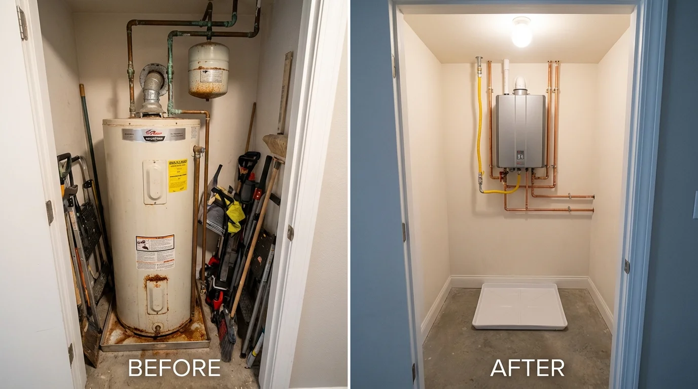 Tank water heater versus wall-mounted tankless unit comparison for Baden, PA homeowners