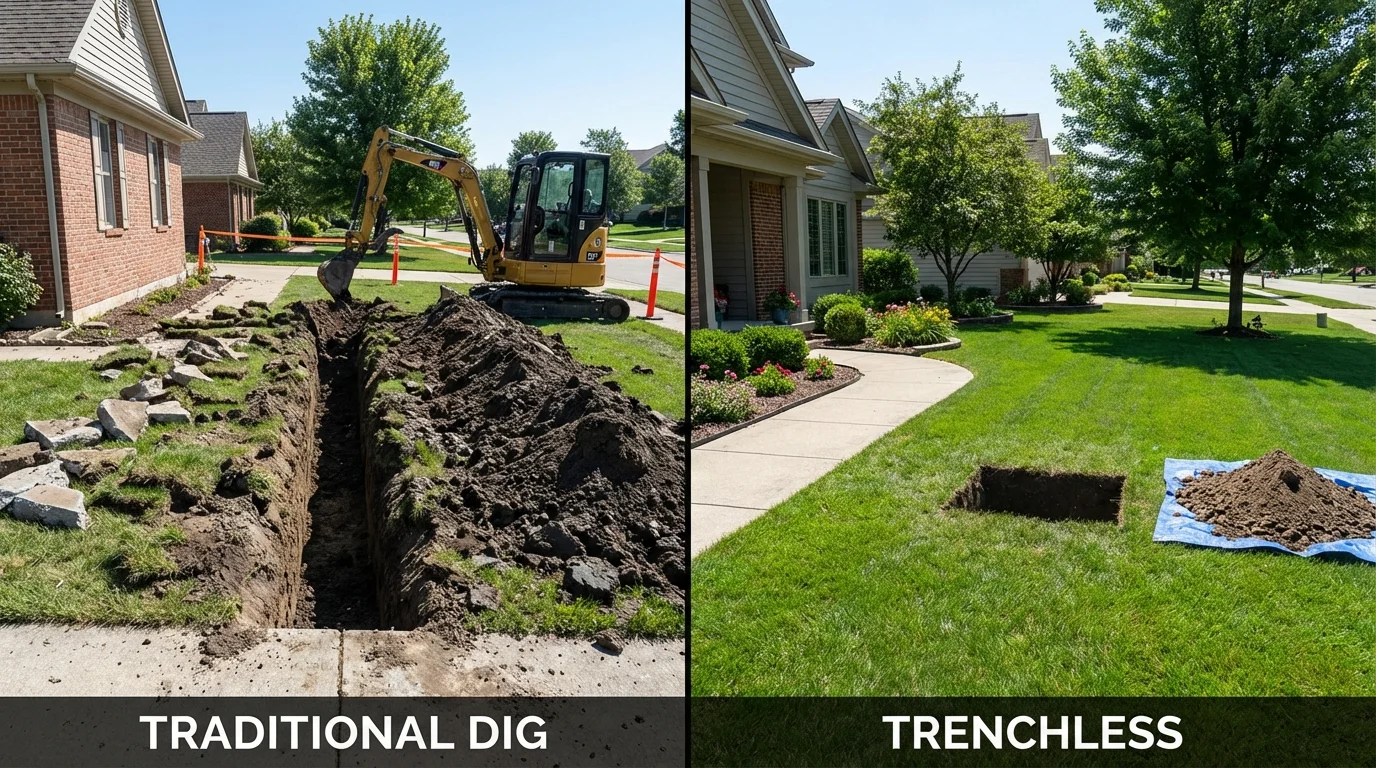 Trenchless sewer repair with minimal yard damage versus traditional excavation in Baden, PA